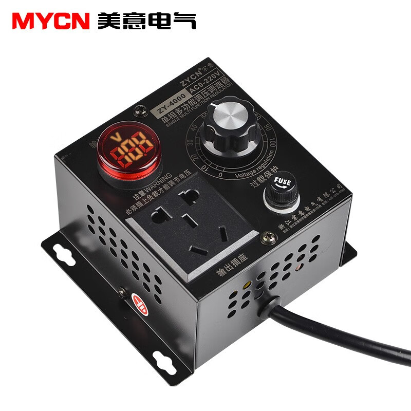 美意MYCN 4000W大功率可控硅电子调压器 调速 调光 电机风扇电钻变速调速器调温器220V ZY-4000W黑色调压器