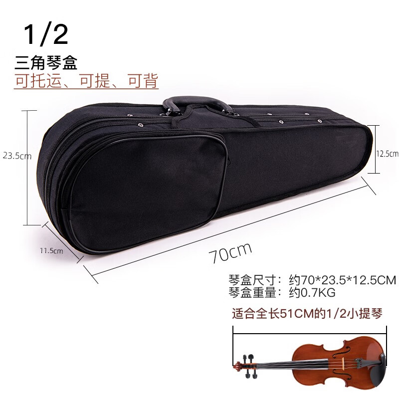 angelviolin 小提琴三角琴盒轻便抗压便携重量约1kg小提琴配件全尺寸4/4-1/8 1/2纯黑色三角琴盒（无盖琴布）怎么看?