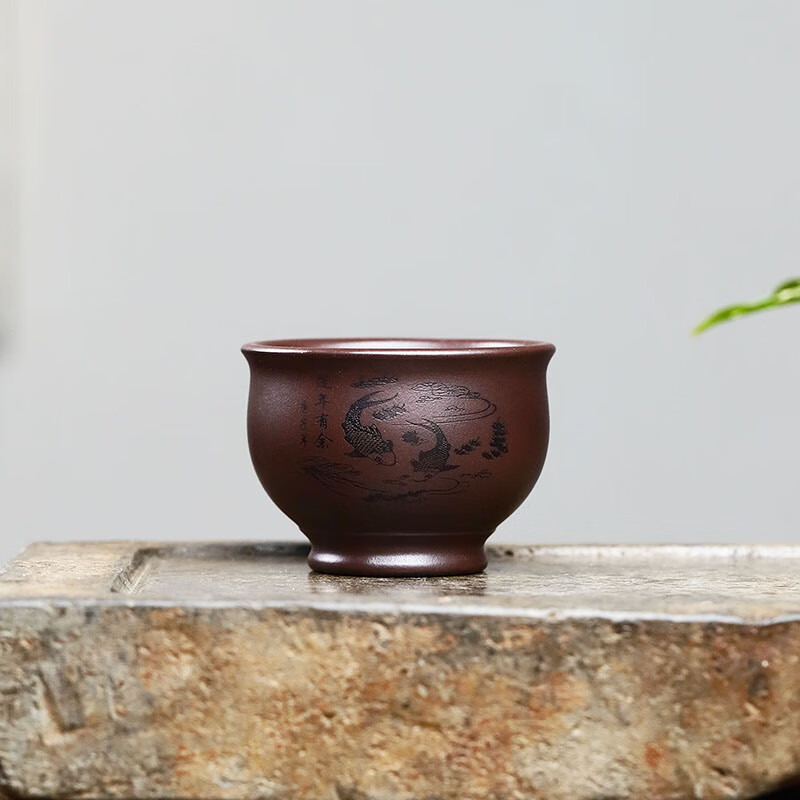 花楷紫砂杯陈富艳大号主人杯老紫泥纯手工品茗杯单个刻字茶杯杯子 老