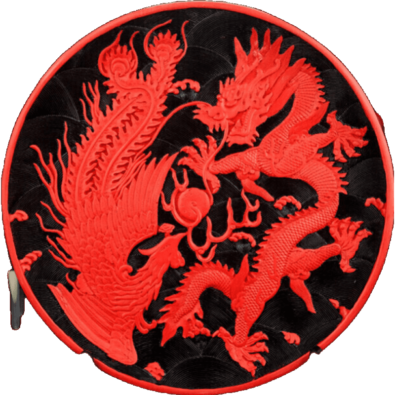 北京特色禮物老北京漆雕工藝漆器漆盤擺件12寸結(jié)婚禮物 黑紅龍鳳