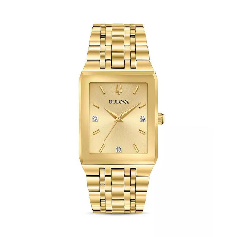宝路华(bulova)手表 男士金色钢带方表盘时尚休闲商务石英男表 送男友