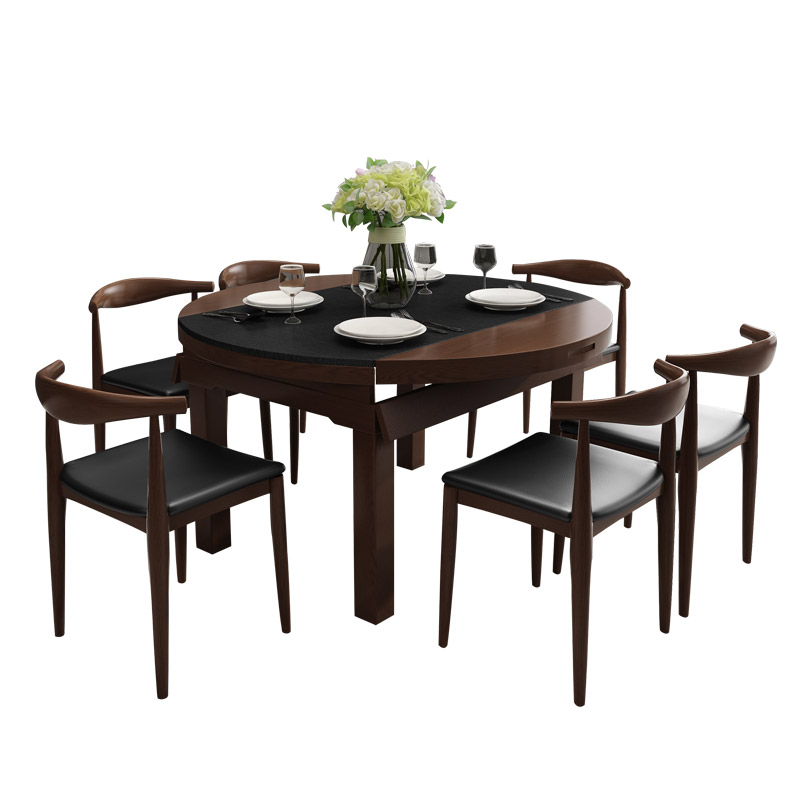 梵萨帝 餐桌 火烧石餐桌 北欧现代可伸缩火烧石餐桌椅组合 单餐桌