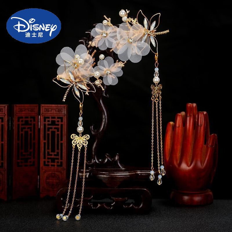 迪士尼女童汉服头饰儿童配饰古装公主流苏发夹女孩古代头花国风古风