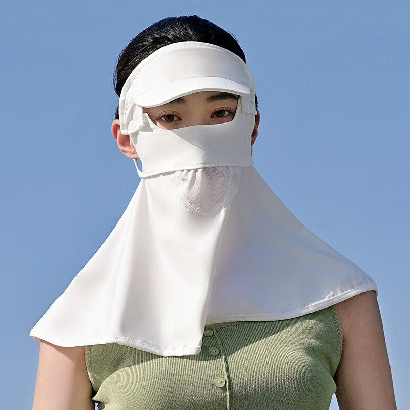 达芬奇密码防晒帽子护颈口罩 可拆卸脸罩冰丝面罩遮阳透气 白色