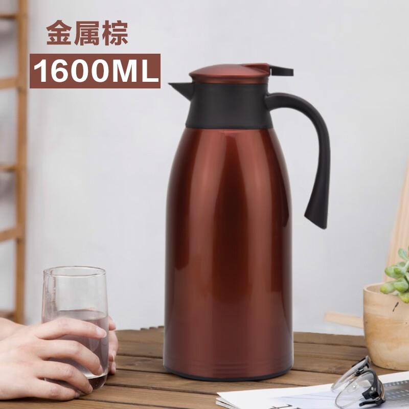 前力水壶保温壶水瓶热水瓶暖瓶大容量 1.6L金属棕
