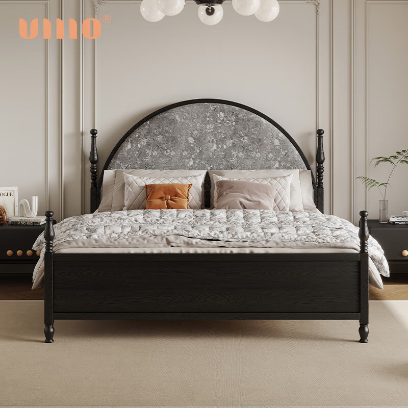 ULLLO法式复古实木床现代简约圆头美式轻奢主卧双人床黑色公主床 单床 1800mm*2000mm框架结构
