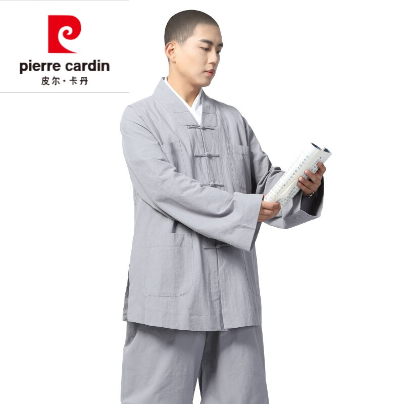 皮尔卡丹（pierre cardin）棉麻全棉水洗棉僧服和尚服短褂小褂僧衣套装僧装春秋夏透气 正灰色 25