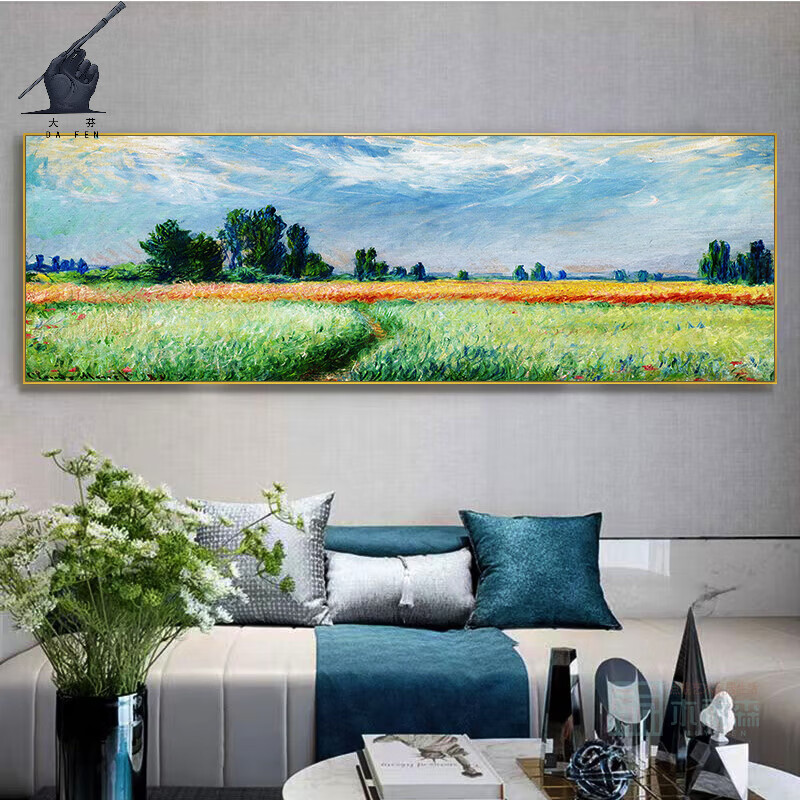 莫奈麦田 横版30*100cm 金色ps框 油画布面