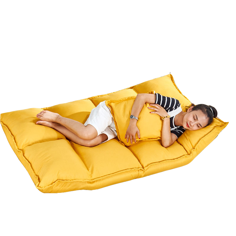 懒人沙发小户型榻榻米折叠沙发卧室小双人家用简易现代多功能沙发椅阳台客厅休闲布艺简约椅 米白色+送抱枕 160CM加厚