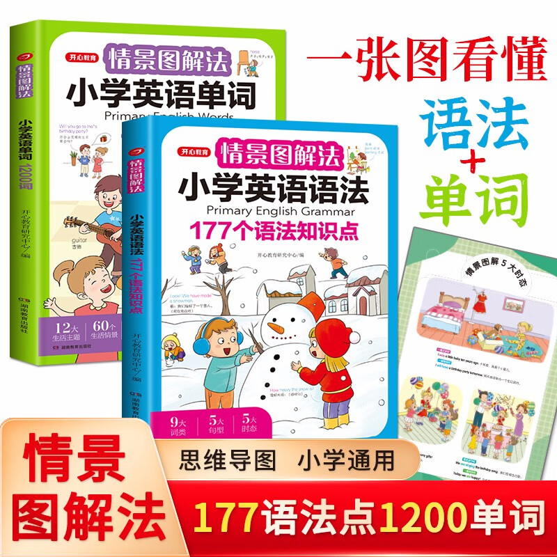 情景图解法小学英语语法大全+英语单词1200词(2册)英语必背词汇分类记忆拼读法漫画速记单词句型时态