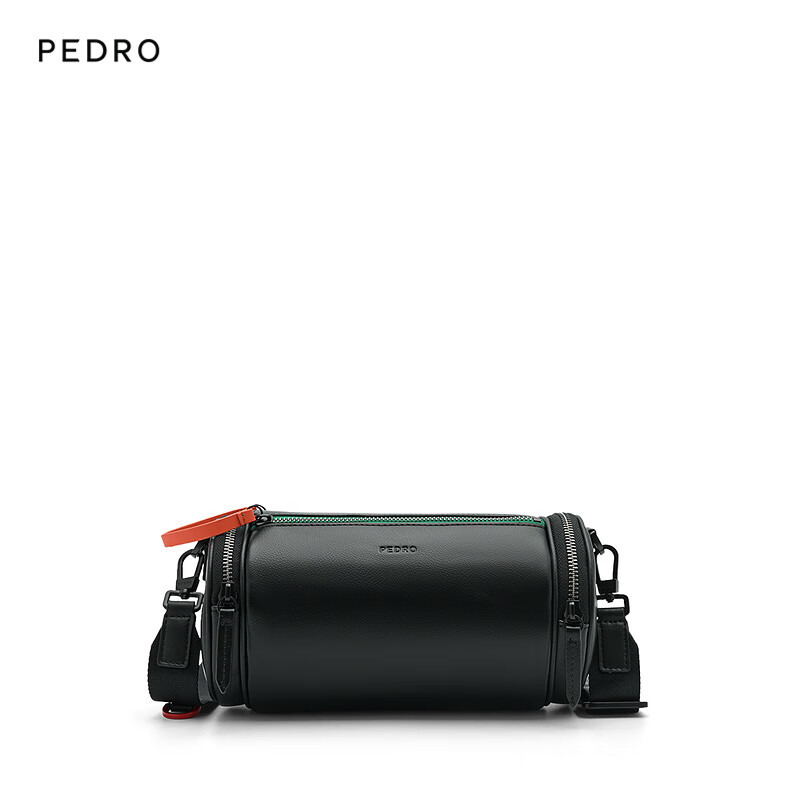 Pedro24春季拼色拉链波士顿包圆筒包斜挎男包PM2-26320173-1 黑色 综合色