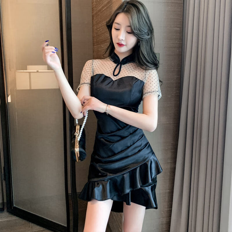 套装修身气质名媛性感连衣裙露胸女人味透明超短小心机显瘦夜店女装