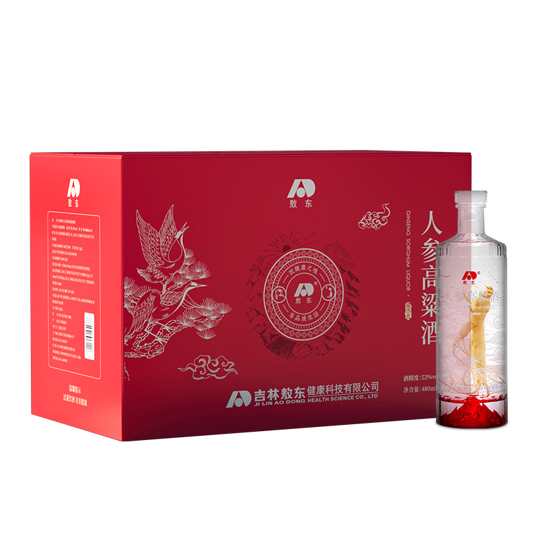 敖东 人参高粱酒礼盒精选长白山足龄人参纯粮食酒整箱480ml*6瓶送礼礼盒100038172233