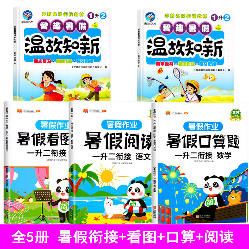 一升二暑假衔接人教版一年级下册语文数学暑假作业练习册全套下智趣暑假温故知新小学1升2衔接教材二年级同步 【5册】暑假衔接+暑假看图+暑假阅读+暑假应用题 一年级下