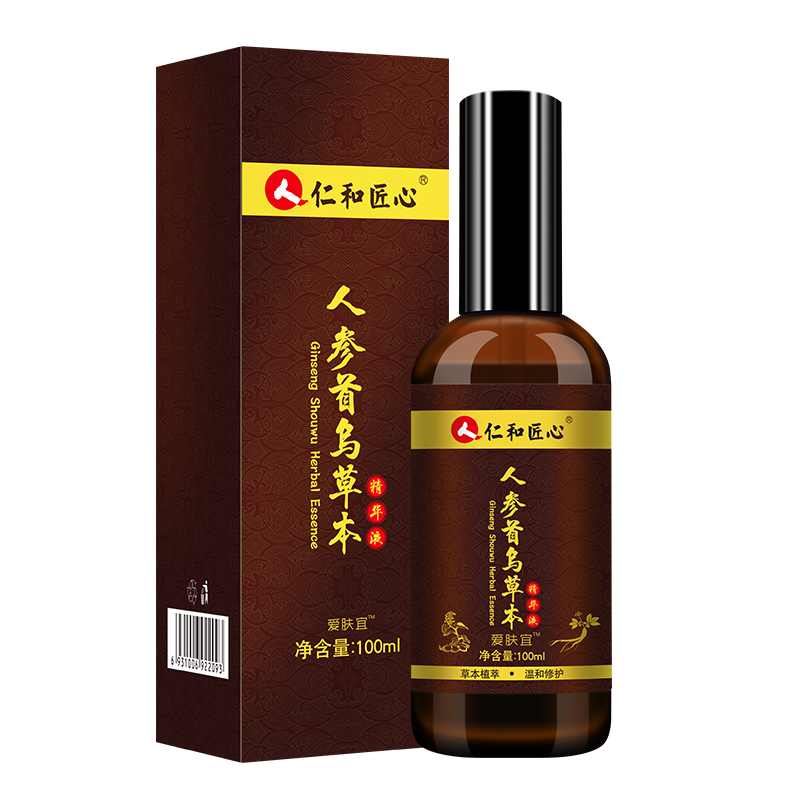 仁和X业 人参首乌草本液100ml 白发变转黑发中老年改善白发转乌发变黑何首乌头发护发精油 100ml