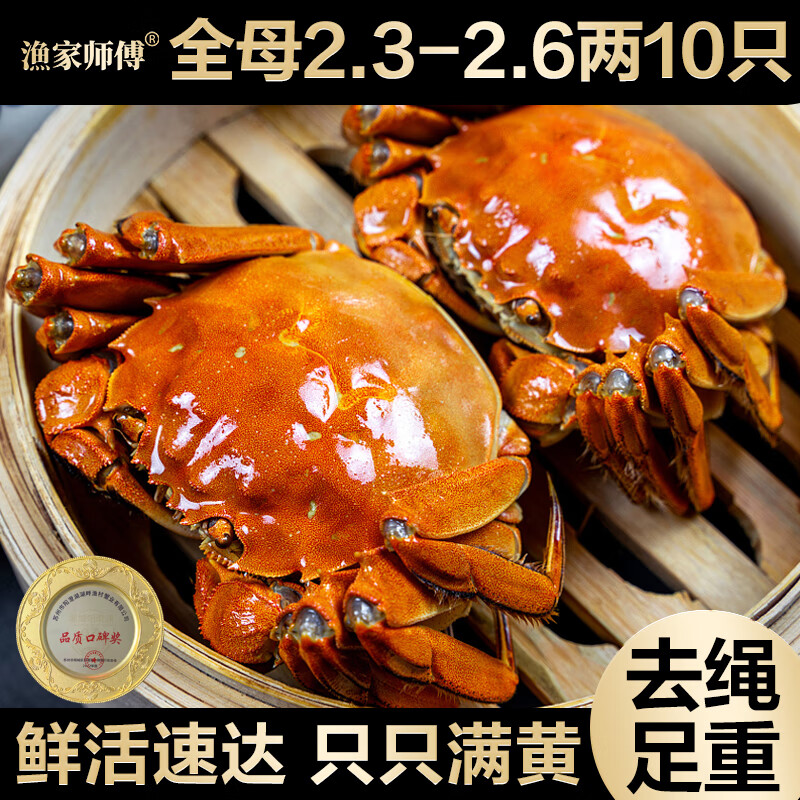 【活蟹】漁家师傅大闸蟹全母2.3-2.6两10只 去绳足重螃蟹鲜活生鲜现货水产实物礼盒高性价比高么？