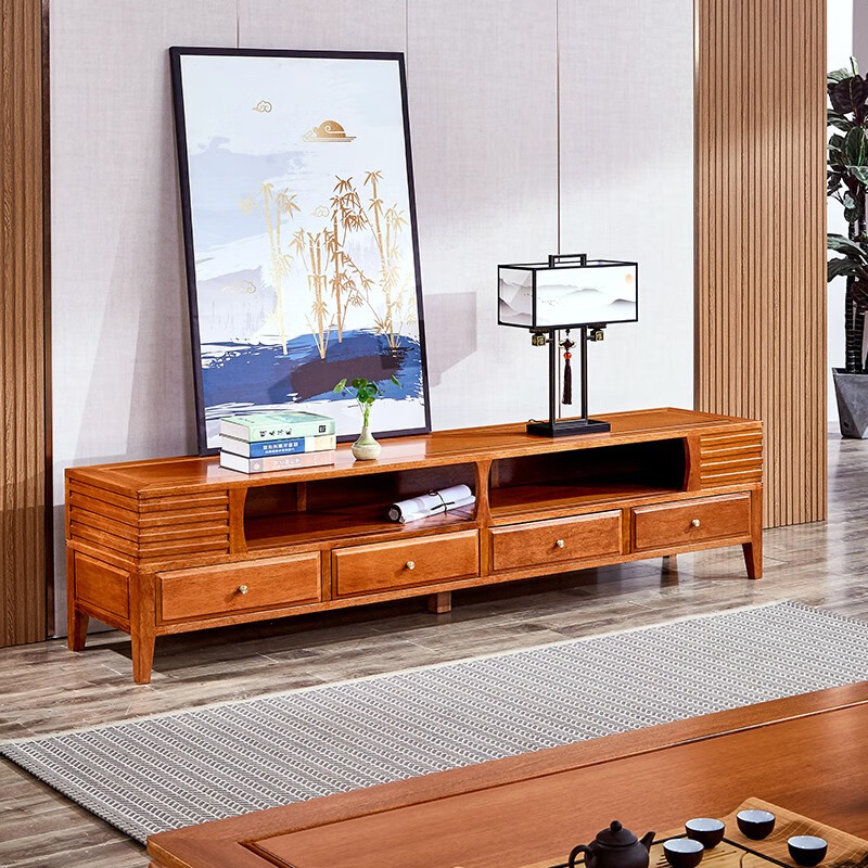 传古匠实木电视柜金花梨木地柜家具客厅中式新古典榫卯原木色全实木整