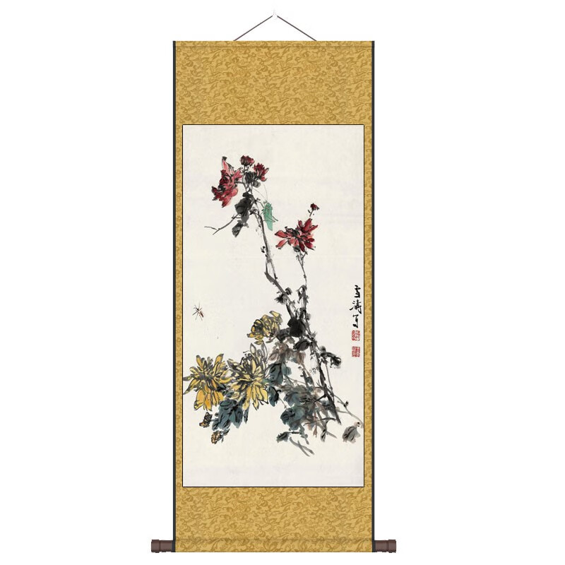 萦娪近代画家花鸟画卷轴画丝绸画双喜图结婚装饰画水墨画高清微喷 王