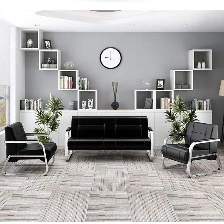 帝帆办公沙发商务接待室简约会客三人位西皮现代时尚铁艺沙发茶几组合