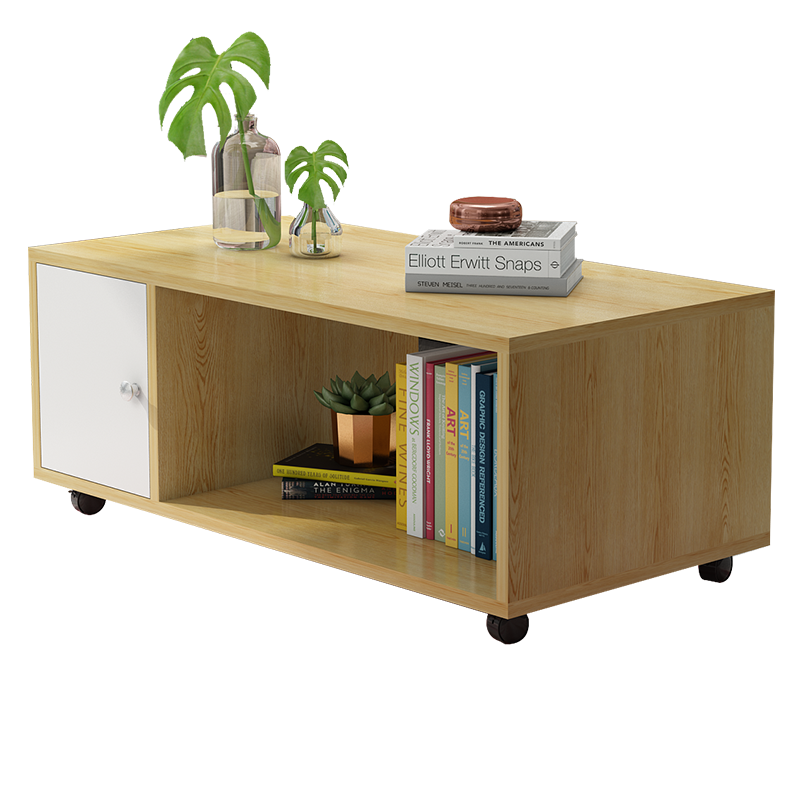 雅美乐 茶几 客厅简约木质双层茶桌 长方形带门茶几桌子 梨木色 YCJS82