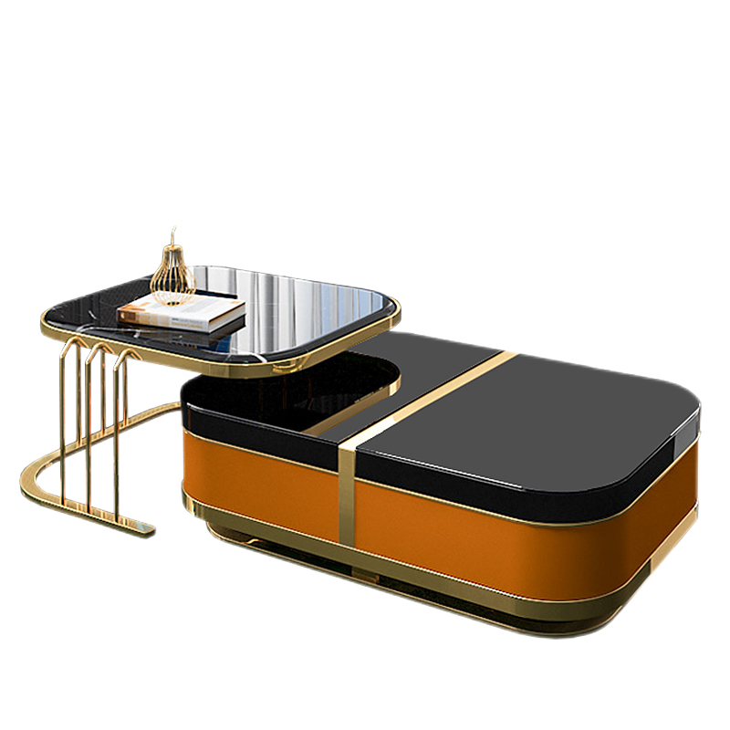 优卡吉 意式轻奢大理石茶几组合简约现代小户型客厅家用可伸缩茶几 CJA-06 茶几组合(1.05m+0.70m)橙色