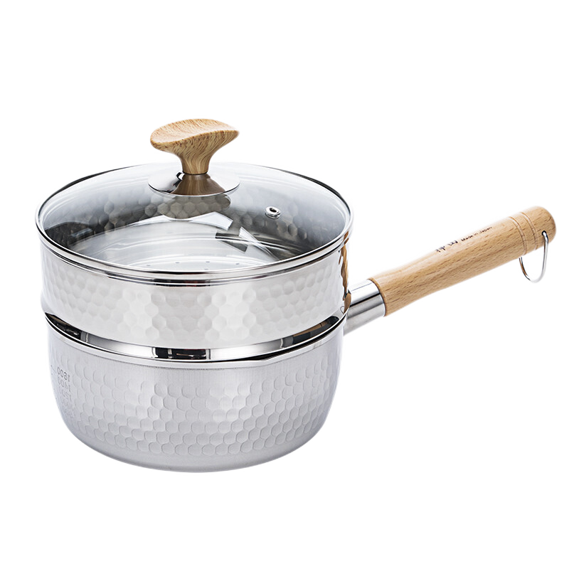 神田雪平锅 无涂层不锈钢锅 日式小汤锅奶锅煮泡方便面锅 雪平锅(含玻璃盖) 20cm