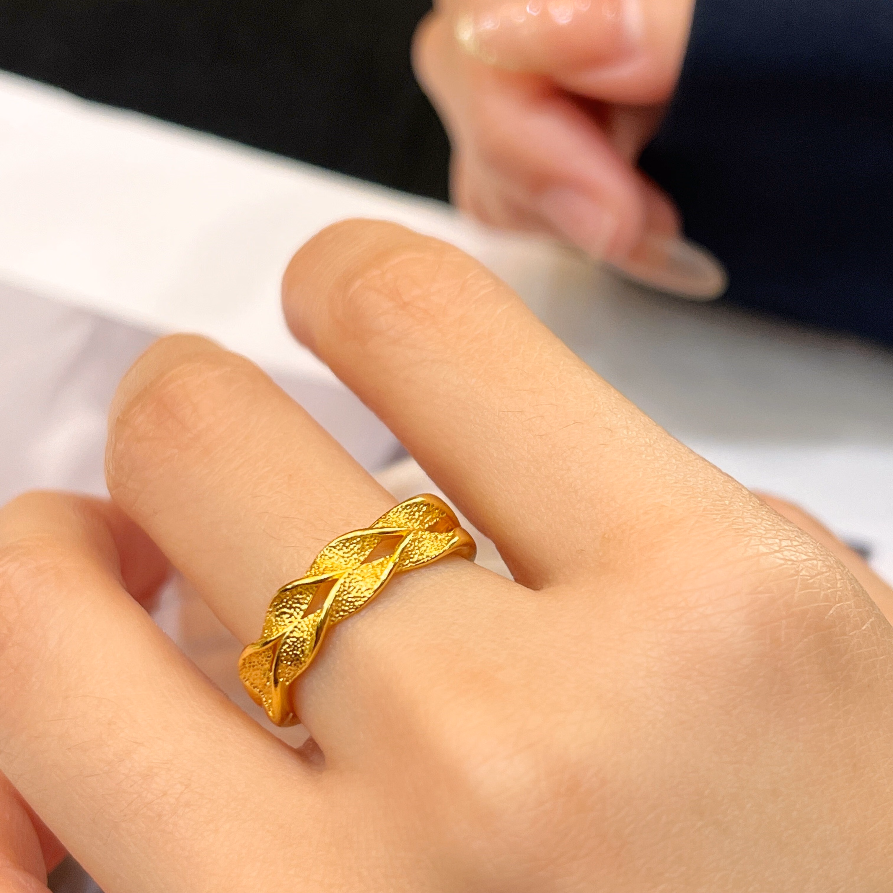 江浸月麦穗戒指 穗穗戒指女麦穗铜沙金食指戒开口实心设计 金色 附