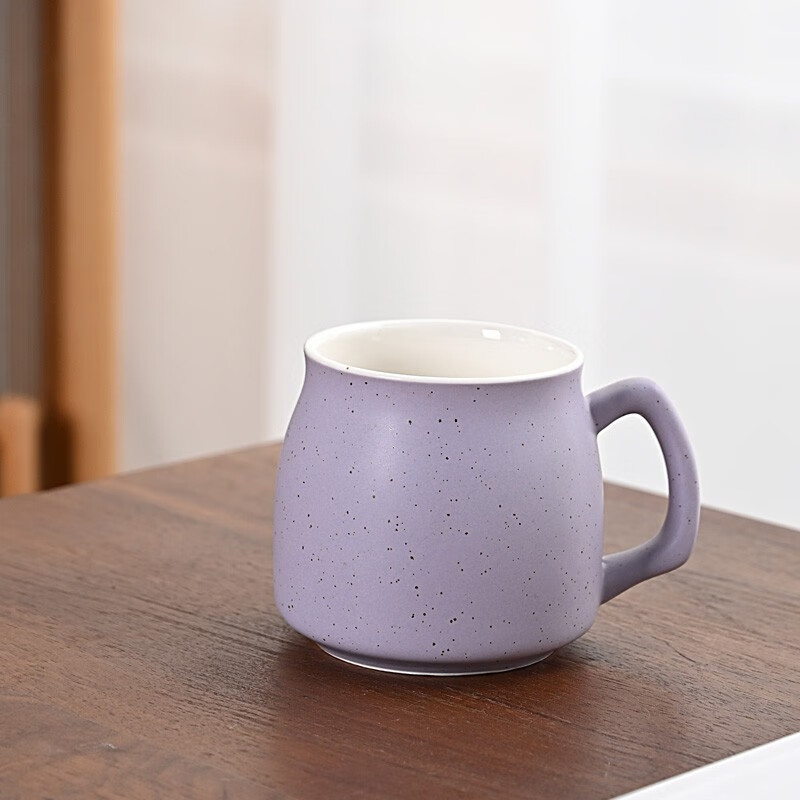 【网红款】早餐杯陶瓷杯带盖勺马克杯子创意牛奶杯情侣简约 满天星紫 早餐杯+单杯
