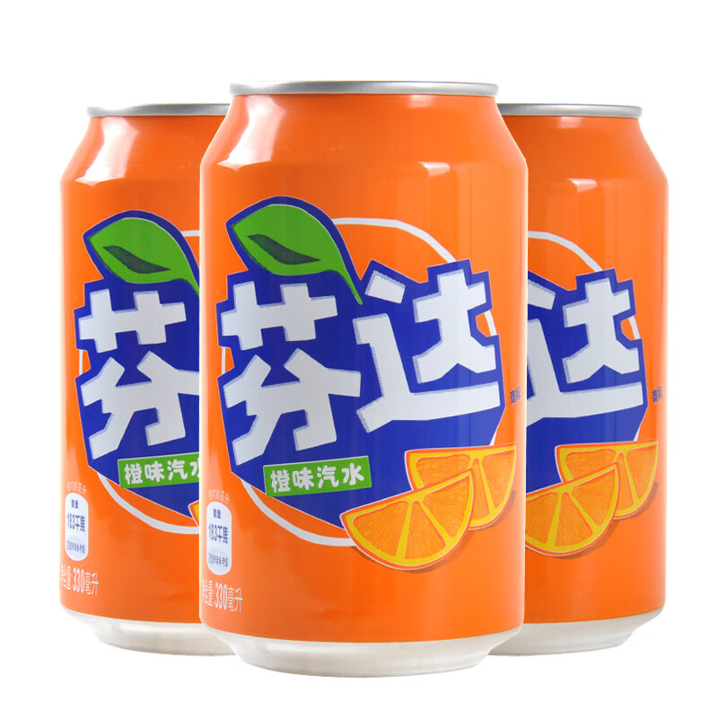 可口可乐芬达罐装330ml/罐碳酸饮料橙味汽水 6罐