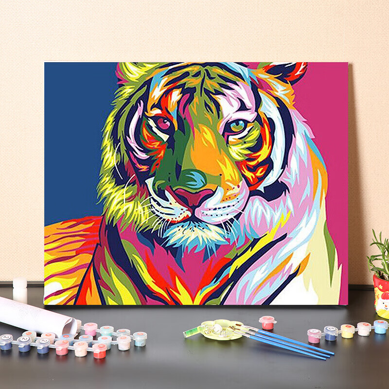 油画diy填充卡通动物老虎填色画画风景装饰丙烯画  的 154彩-色老虎头