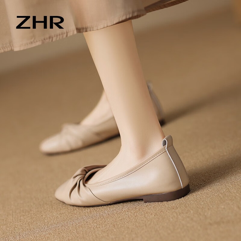 zhr单鞋女夏季新品时尚交叉带褶皱浅口鞋子女气质舒适百搭包头女鞋
