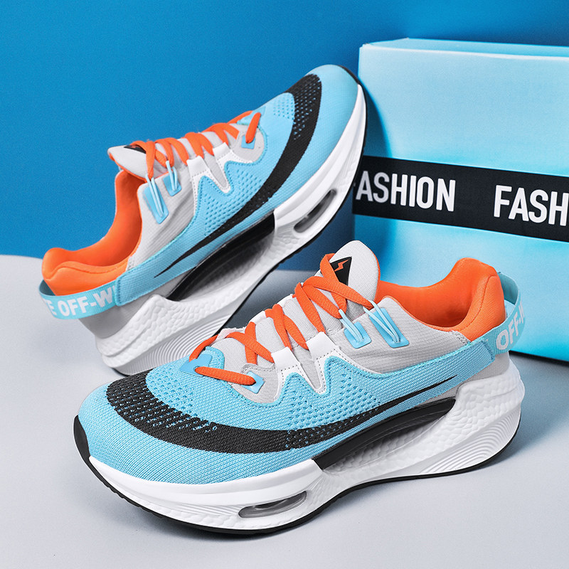 球鞋男夏季透气男士运动休闲鞋子男潮鞋百搭网面网布时尚男鞋 冰蓝 38