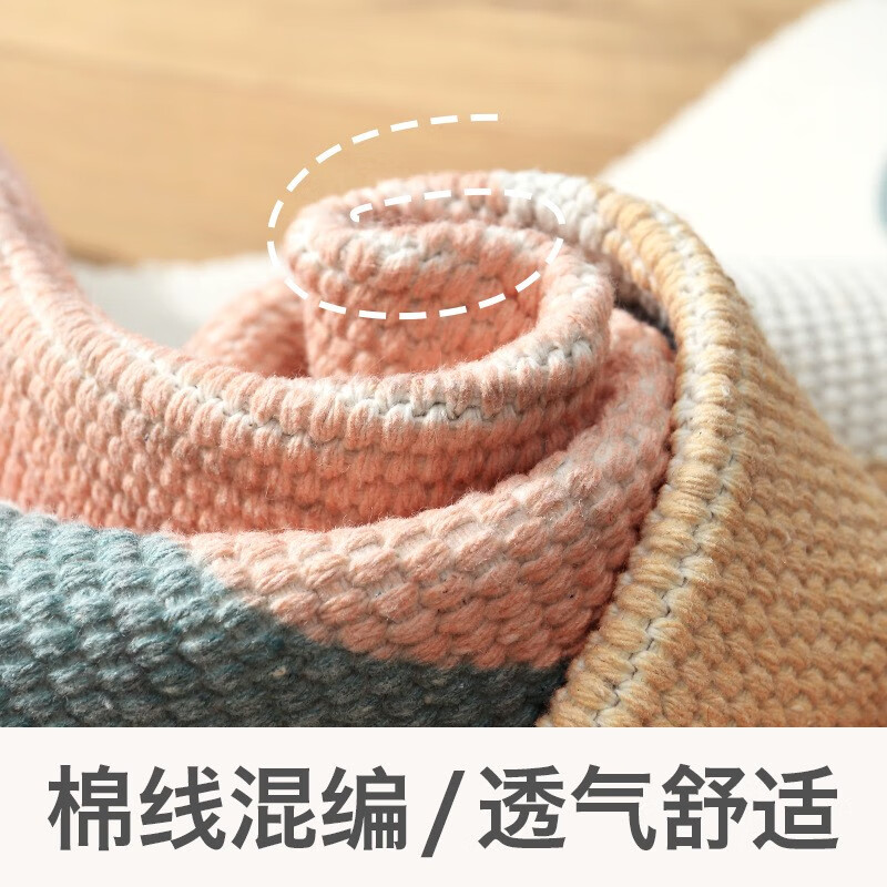 大江北欧ins风编织地毯长条床边脚毯 棉质卧室流苏编织地毯简约飘窗毯 踏青 60*180cm