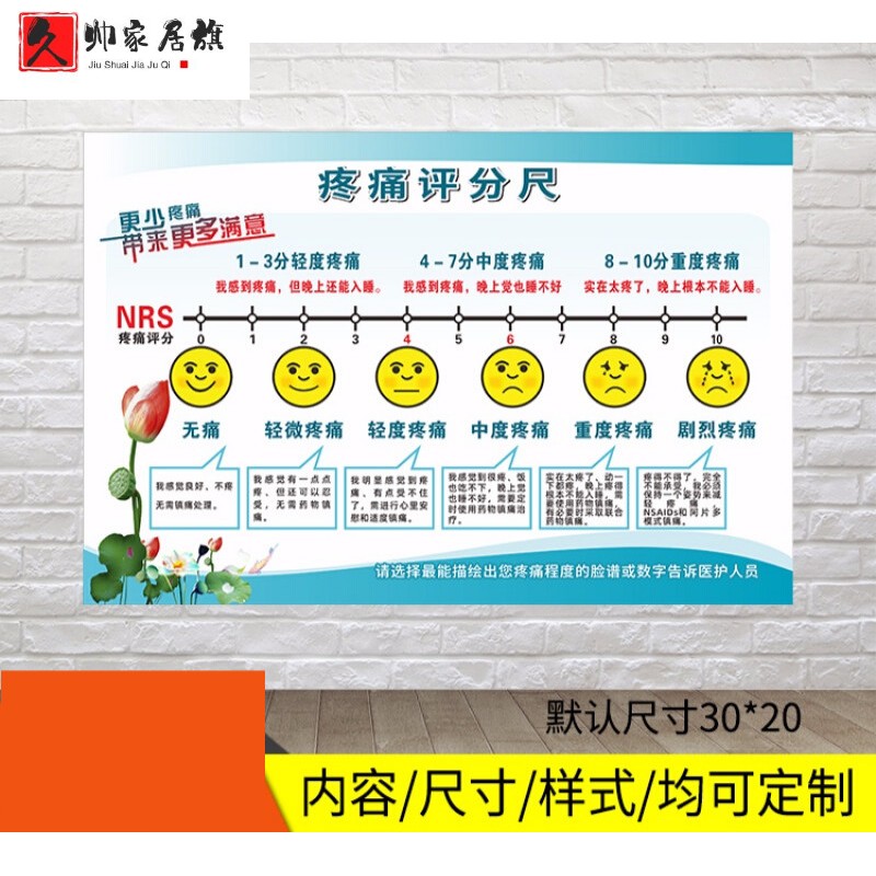 新款医院疼痛程度评估温馨提示墙贴 病房疼痛评分测量尺 警示标牌 tt