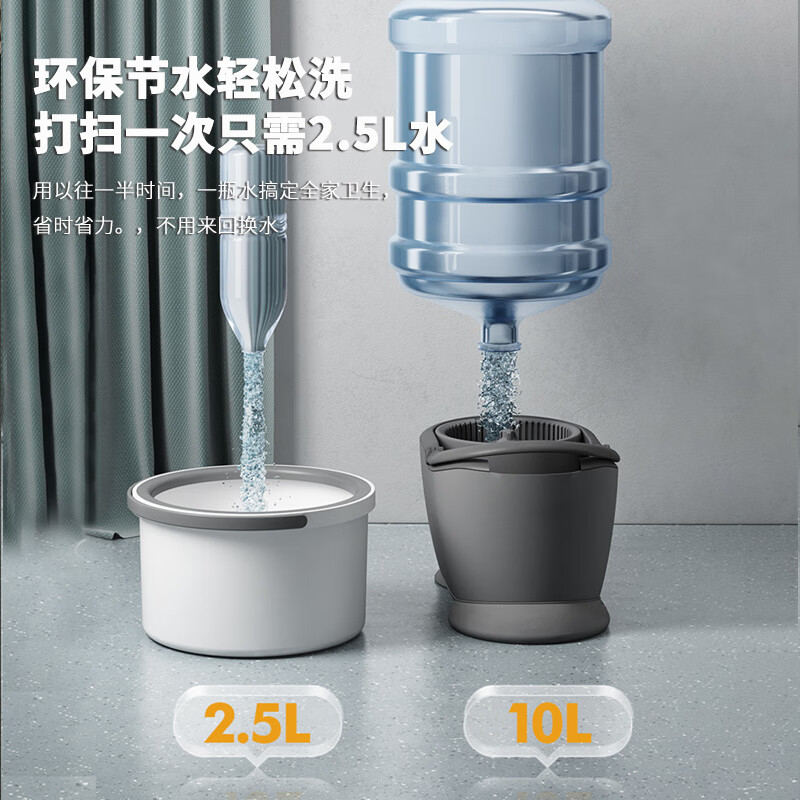 鸿迪旋转拖把家用免手洗拖布拖把桶套装懒人墩布桶脏清分离拖地神器 悬浮桶+不锈钢杆+2拖布