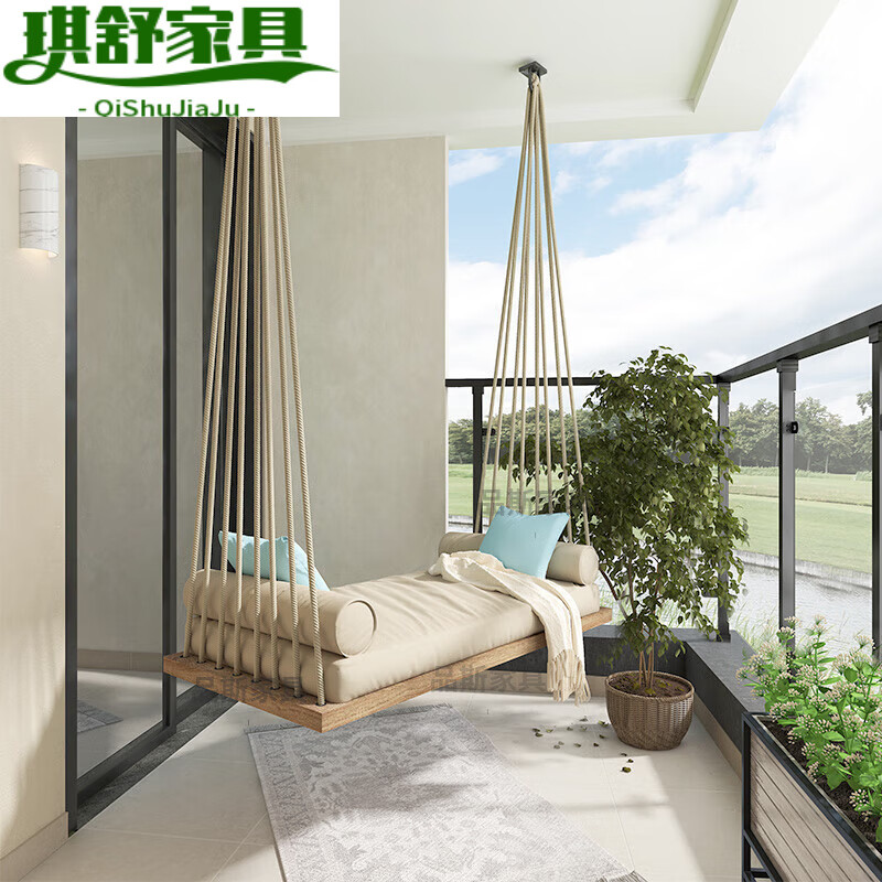 室外吊篮家用阳台实木单双人秋千室内摇篮椅吊床藤椅家用 单人吊椅