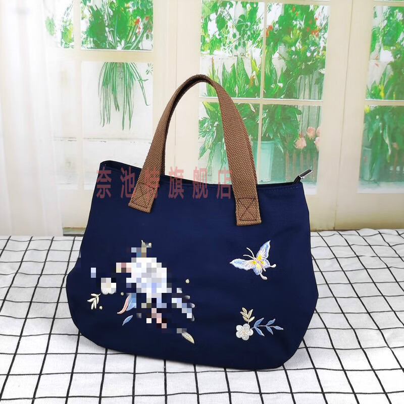 民族风绣花妈妈小手拎帆布包中老年女士手提小布包上班购物便当包 到