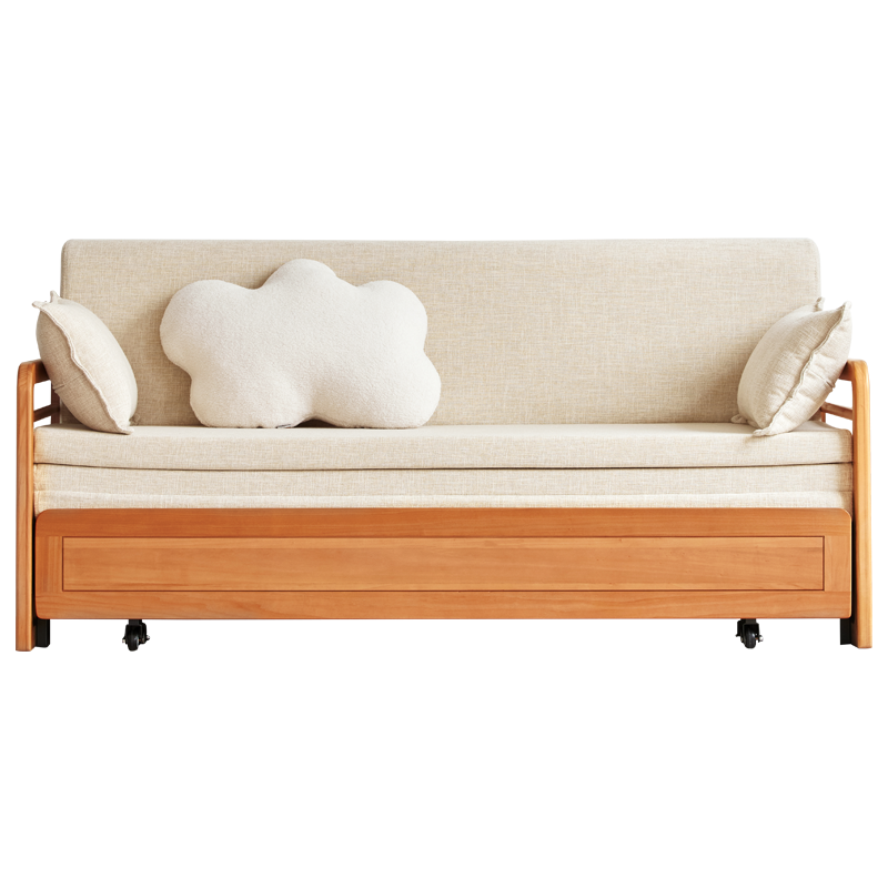原始原素实木沙发床两用折叠北欧小户型客厅双人书房折叠床 1.5米-米色 JD-2413