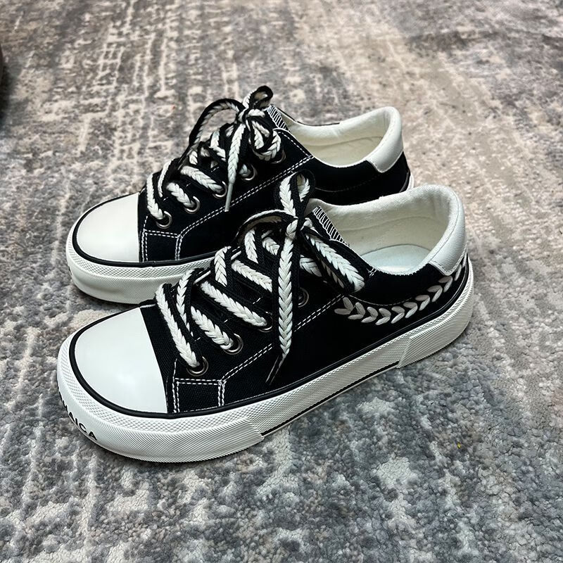 冉同胖脚宽肥胖妹妹穿的大码显脚小女鞋35-43码芒果头帆布鞋女平底板