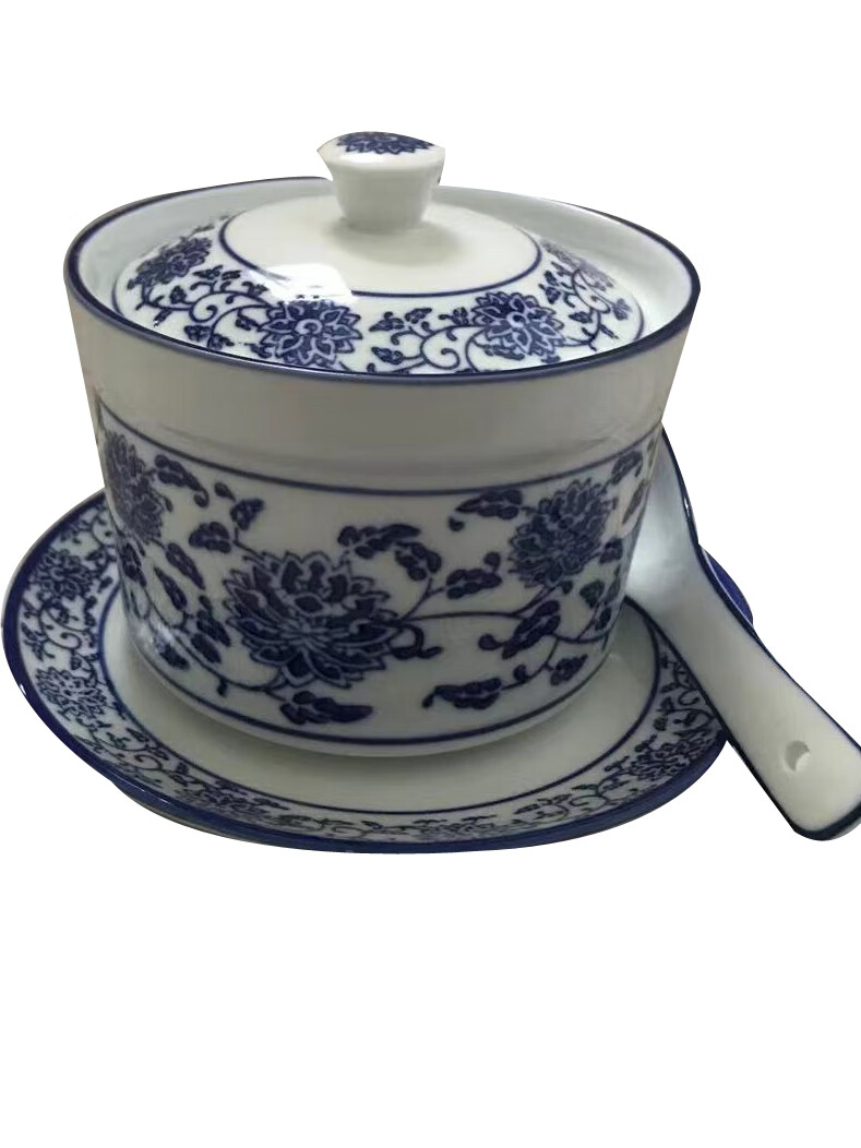 翼荏陶瓷鸡盅仿古青花瓷炖盅1人商用隔水带盖勺小汤盅家 4寸炖盅(单个