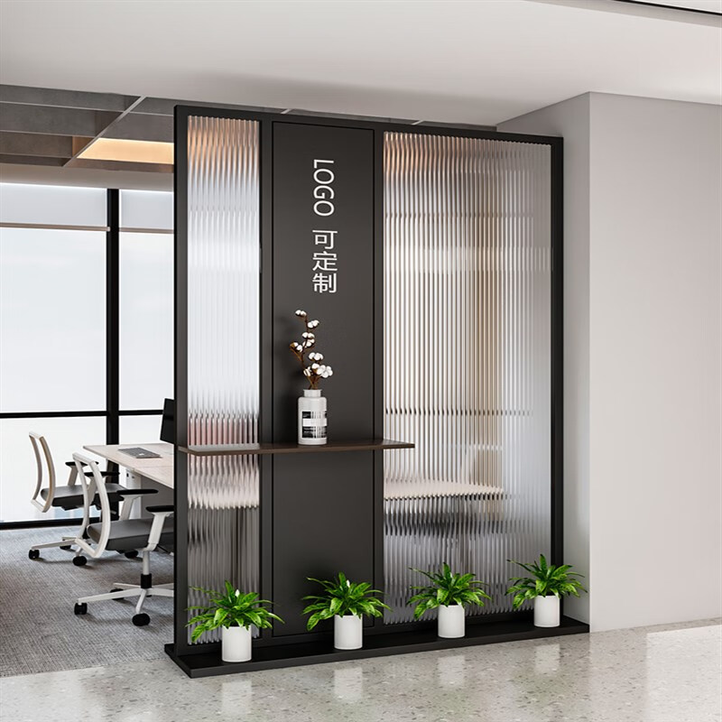 富茂宏 公司背景形象墙 简约现代长虹玻璃办公室隔断挡板铁艺屏风公司