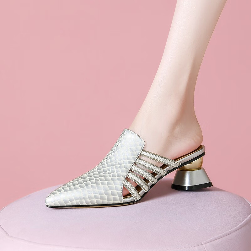 dr尖头凉拖鞋女夏新款鞋女日常外穿套脚一字拖女时尚简约百搭时装鞋