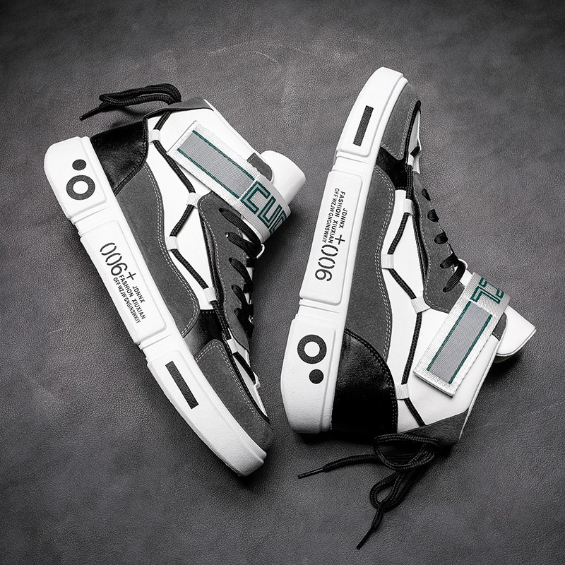 威倾之路秋冬季男鞋子男高帮休闲运动鞋男生学生潮流板鞋百搭潮鞋男保暖鞋 灰白-A006 43