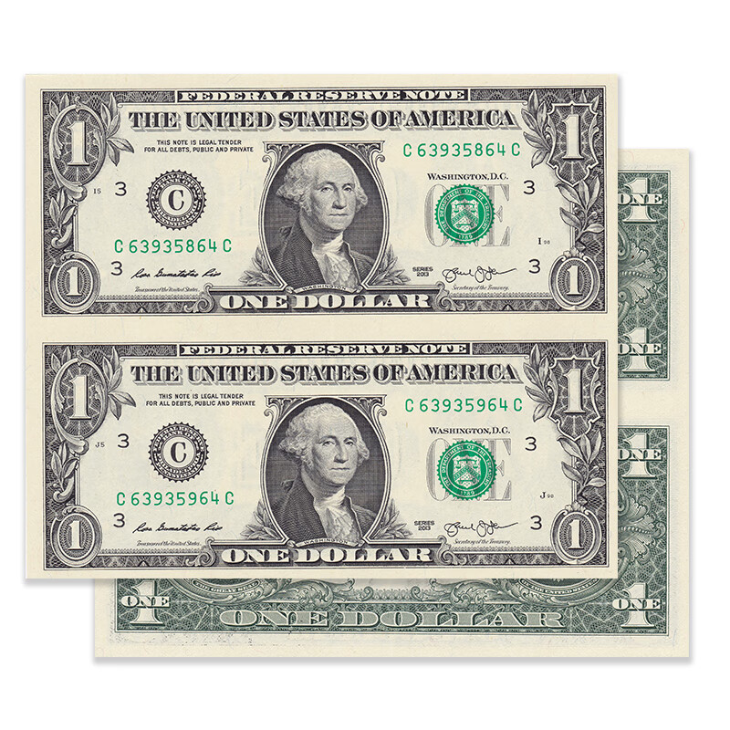 精选邮票收藏美国1美元联体钞  连体钞纸币套装 2连体 裸钞