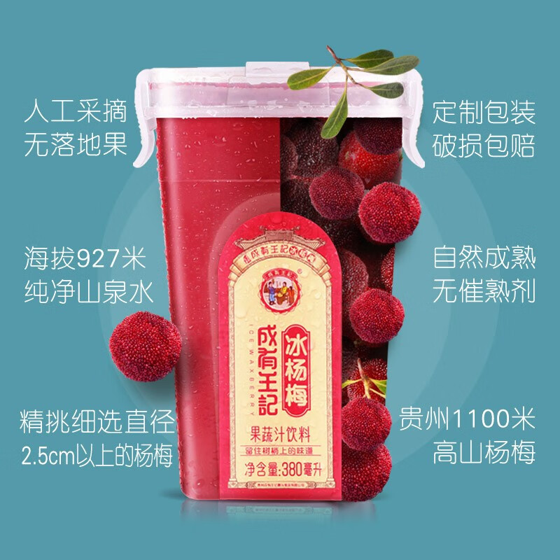 成有王记冰杨梅汁380ml*4瓶新鲜杨梅熬制酸梅汤0香精色素防腐剂果蔬汁饮料 冰杨梅汁380ml*24瓶