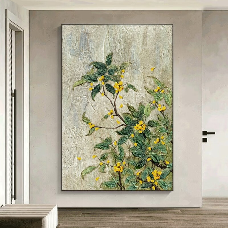 彩象金桂手绘油画入户玄关装饰画大芬村走廊过道挂画新中式肌理感壁画