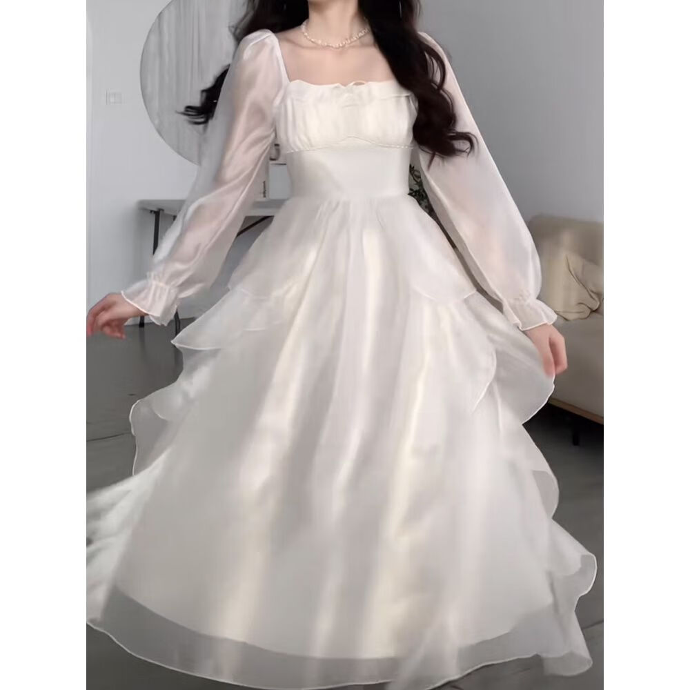 紫策十八嵗少女初恋感白色蓬蓬裙网纱仙女裙茶里茶气裙子公主长裙仙女