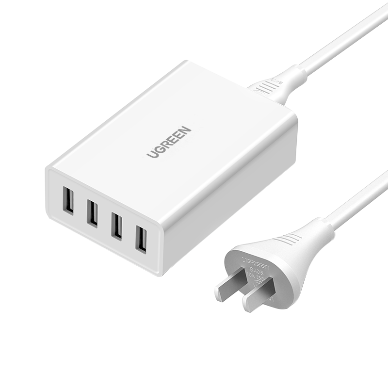 绿联4口USB充电器6.8A快充头 多口充电头数据线插头通用苹果iPhone12华为手机iPad平板 四口USB白色-（支持单口2.4A输出）