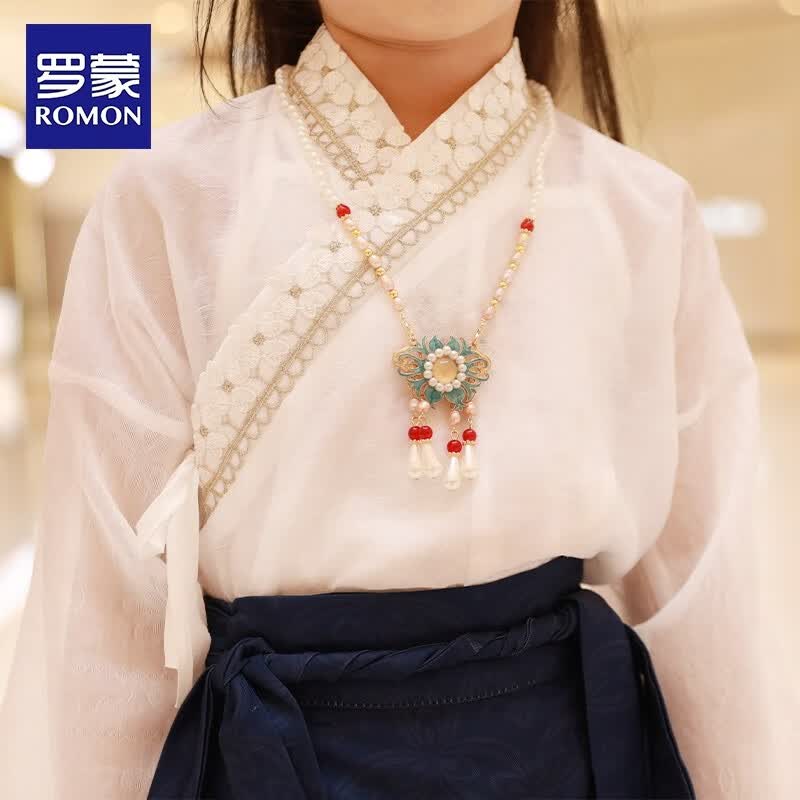 罗蒙马面裙汉服女童中秋国庆儿童套装古风古装2023新款国风半身裙 长袖交领上衣【单上衣】 130怎么样,好用不?