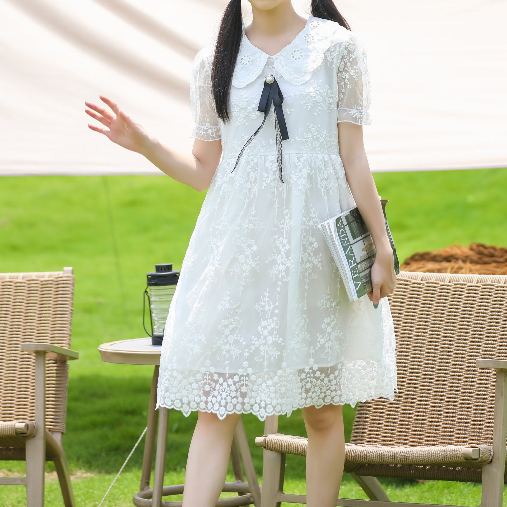 贤语短袖裙子ins超仙学生森系仙女裙2023夏白色连衣裙 女装货源批发